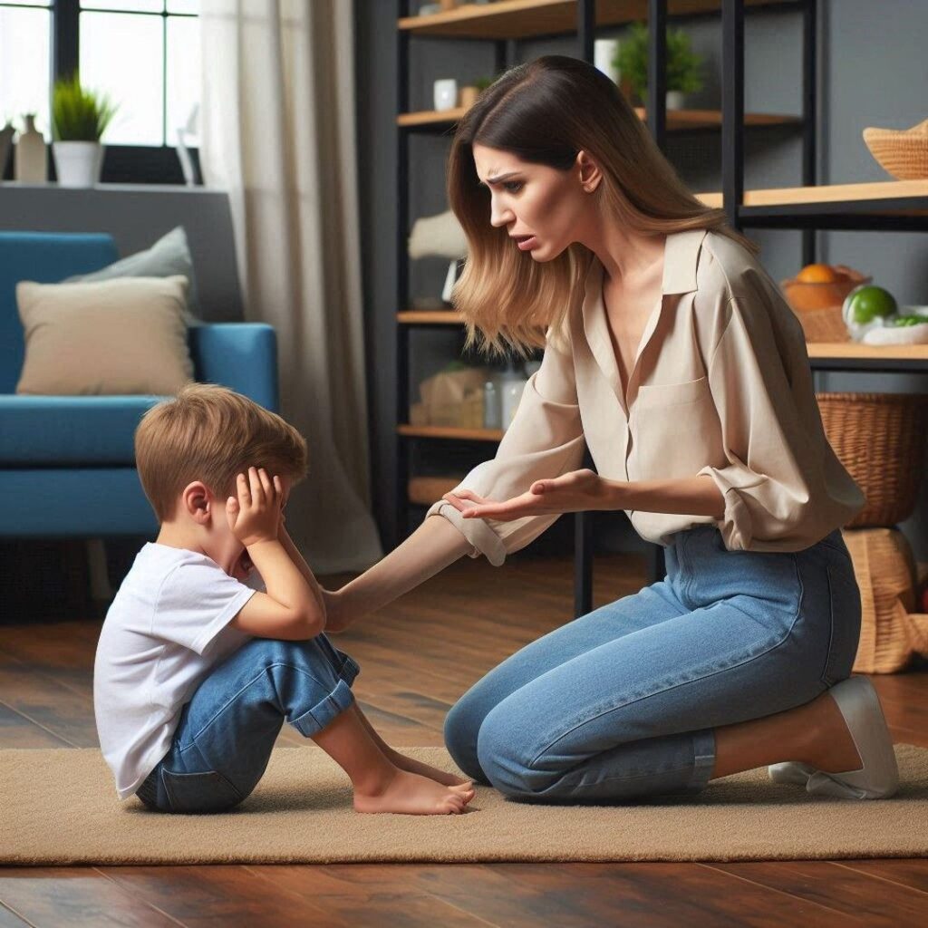 Hyperactive child showing emotional outbursts while parents look concerned, highlighting the importance of early evaluation for ADHD and behavioral challenges.
