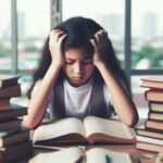 Intelligent school-age child struggling to focus during homework, highlighting undiagnosed attention disorders affecting learning and school performance.