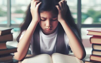 Intelligent school-age child struggling to focus during homework, highlighting undiagnosed attention disorders affecting learning and school performance.